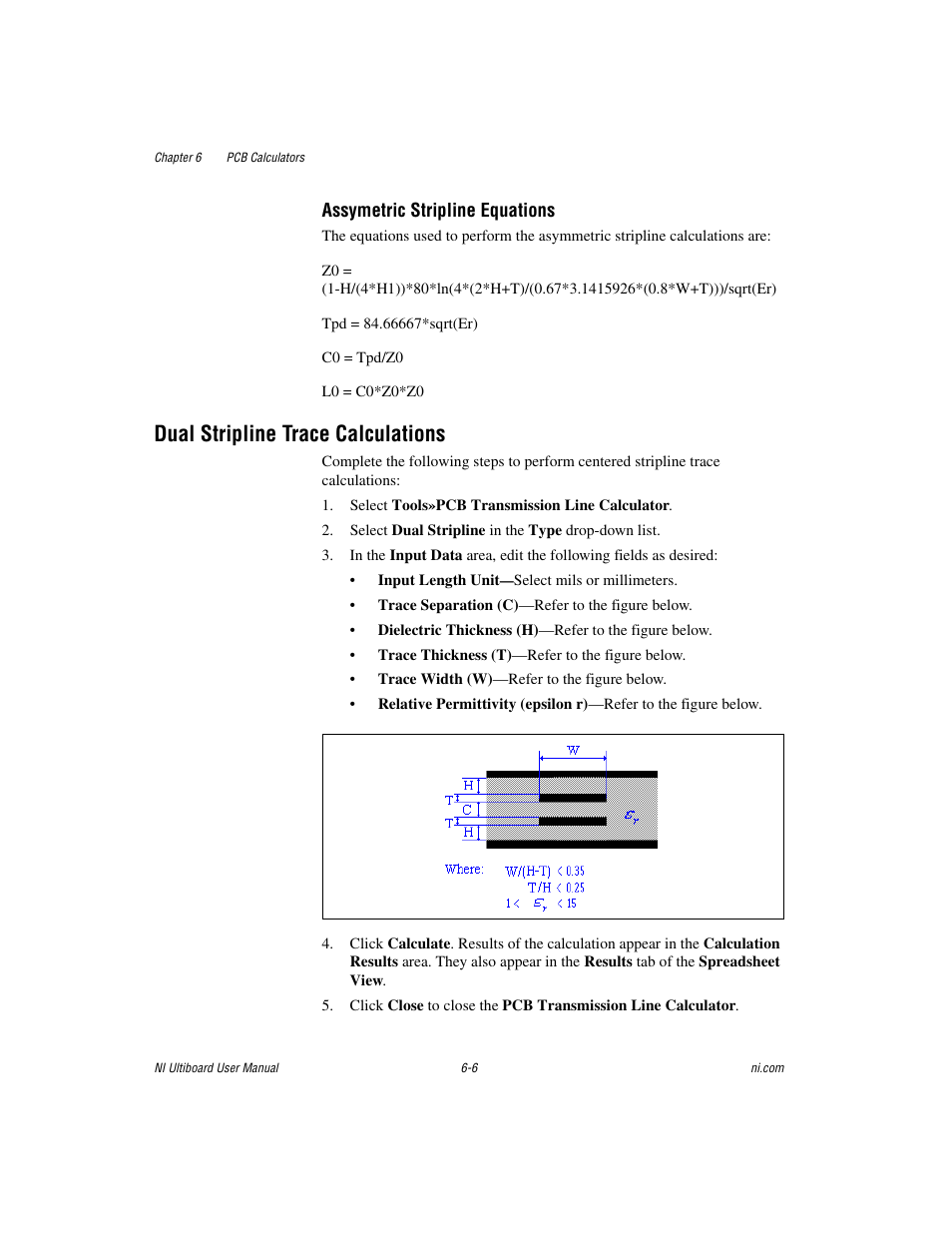 Dual stripline trace calculations, Dual stripline trace calculations -6 | National Instruments Graphical User Interface Ultiboard User Manual | Page 189 / 281