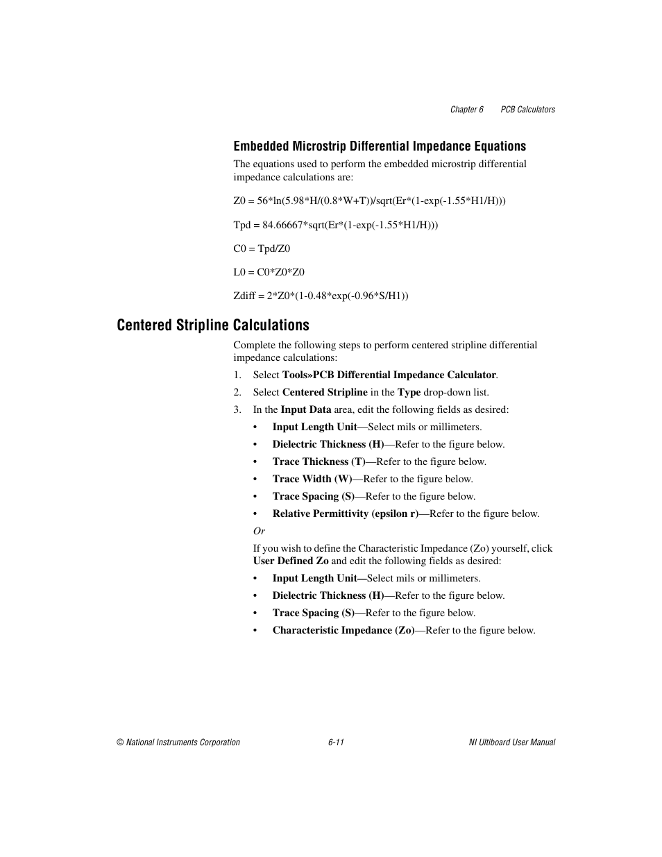 Centered stripline calculations, Centered stripline calculations -11 | National Instruments Graphical User Interface Ultiboard User Manual | Page 194 / 281