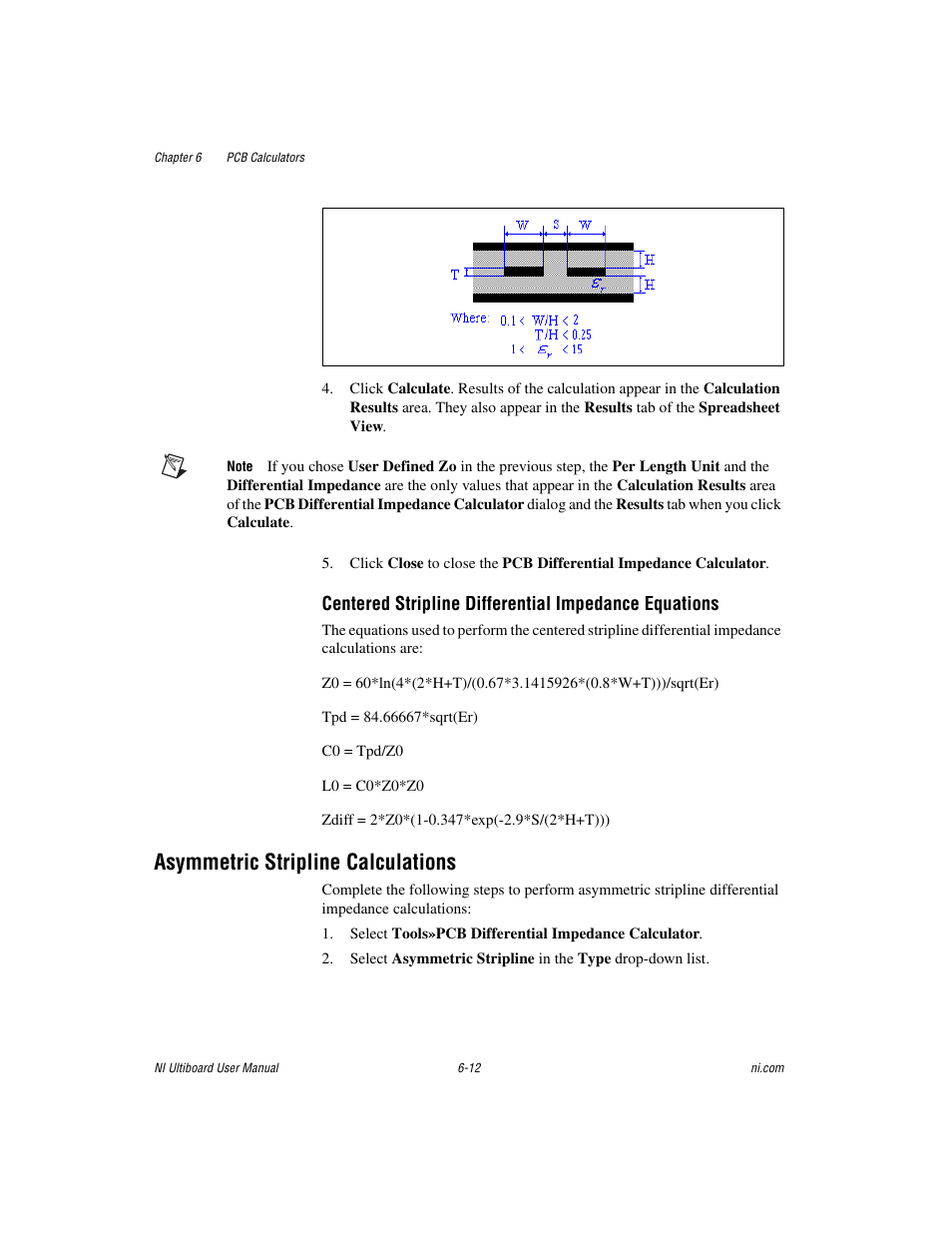 Asymmetric stripline calculations, Asymmetric stripline calculations -12 | National Instruments Graphical User Interface Ultiboard User Manual | Page 195 / 281