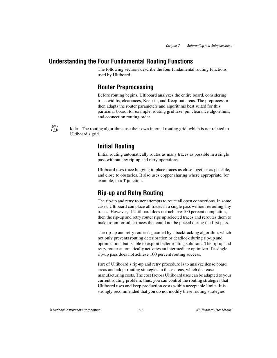 Router preprocessing, Initial routing, Rip-up and retry routing | National Instruments Graphical User Interface Ultiboard User Manual | Page 204 / 281