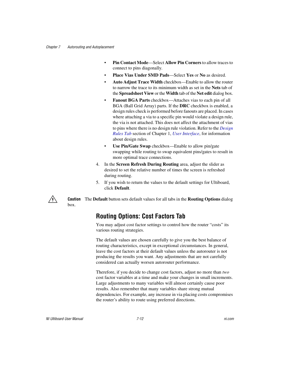 Routing options: cost factors tab, Routing options: cost factors tab -12 | National Instruments Graphical User Interface Ultiboard User Manual | Page 209 / 281