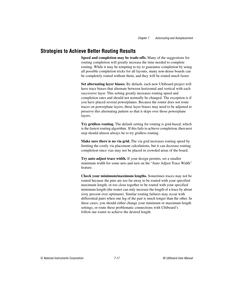 Strategies to achieve better routing results, Strategies to achieve better routing results -17 | National Instruments Graphical User Interface Ultiboard User Manual | Page 214 / 281