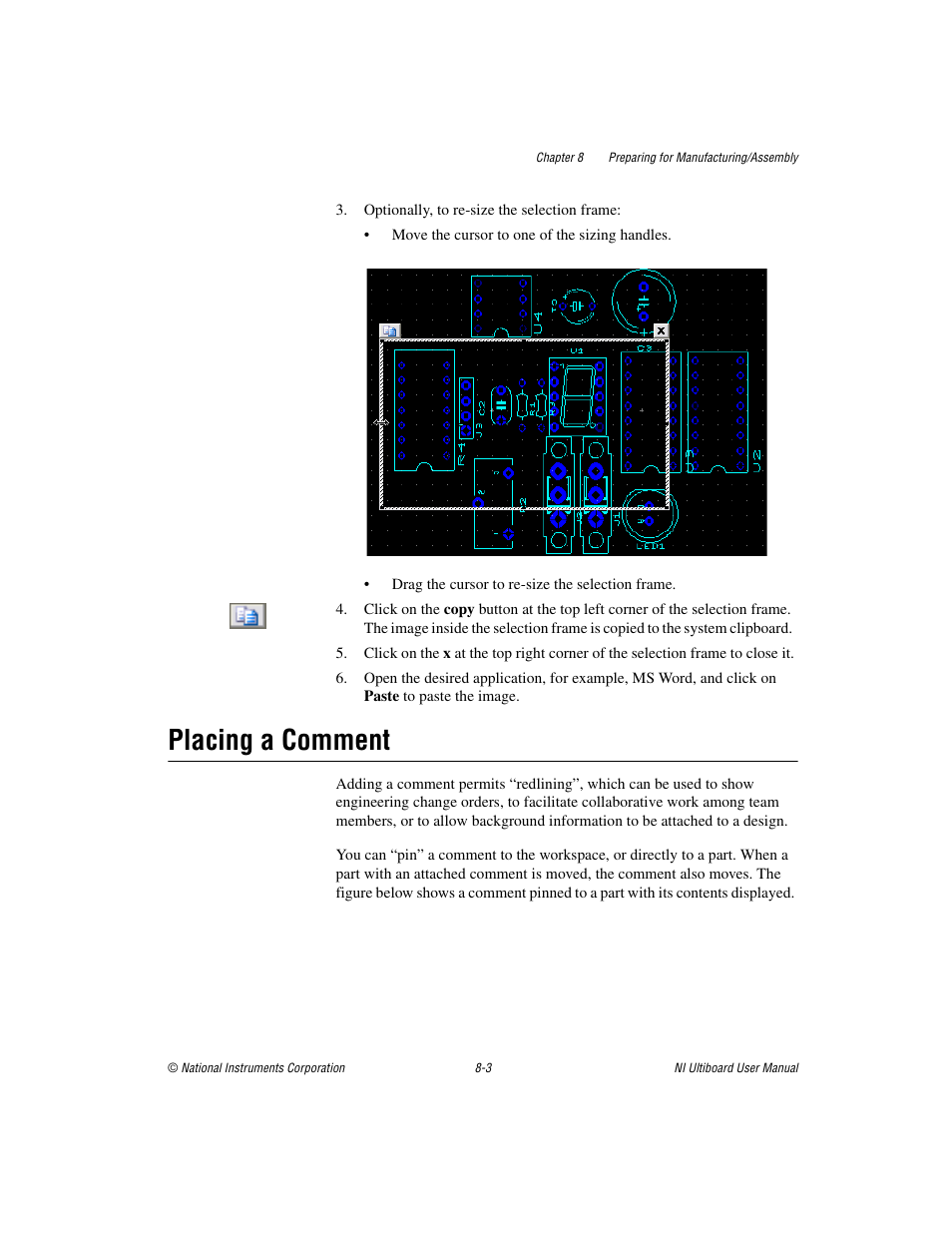 Placing a comment, Placing a comment -3, Secti | National Instruments Graphical User Interface Ultiboard User Manual | Page 217 / 281
