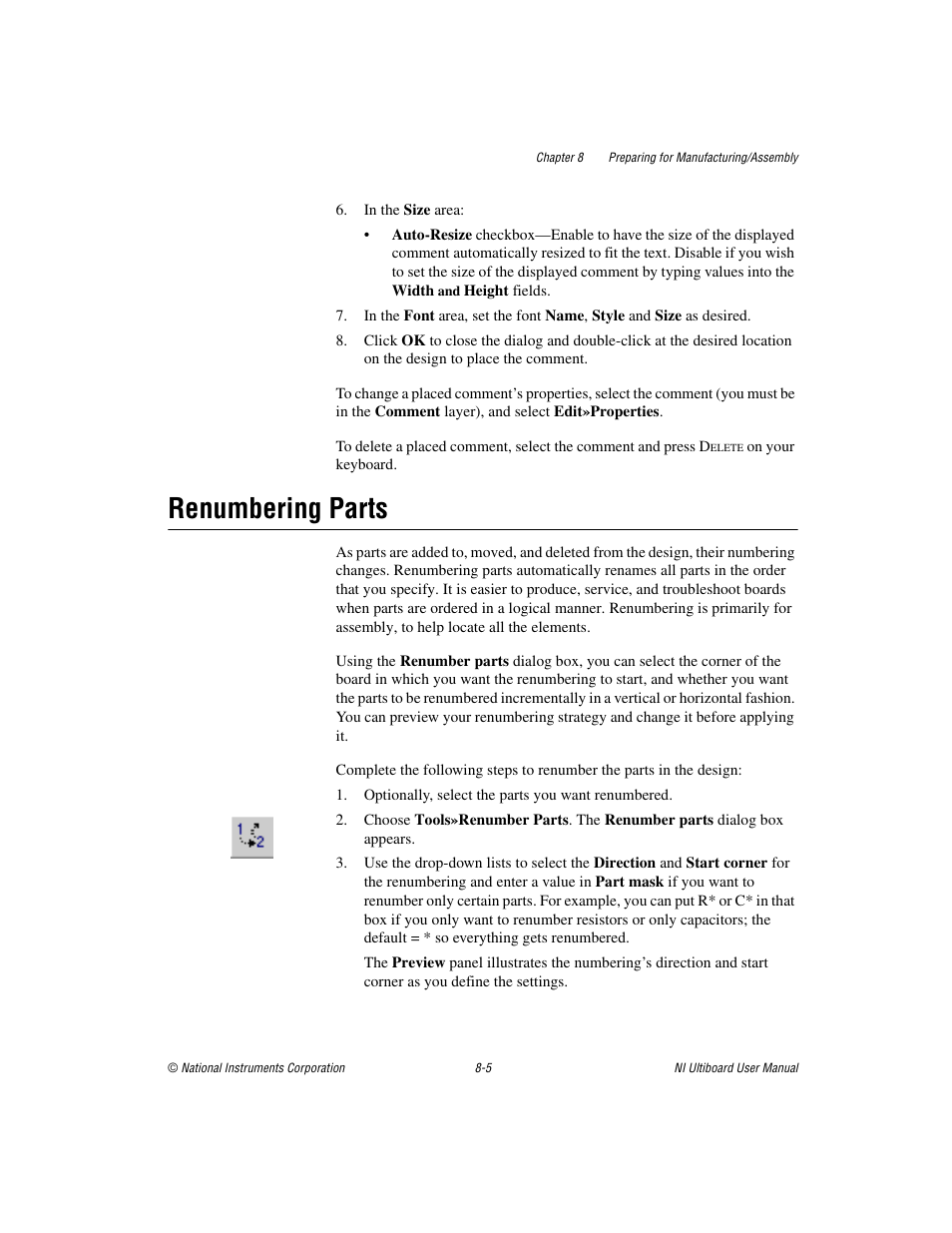 Renumbering parts, Renumbering parts -5 | National Instruments Graphical User Interface Ultiboard User Manual | Page 219 / 281