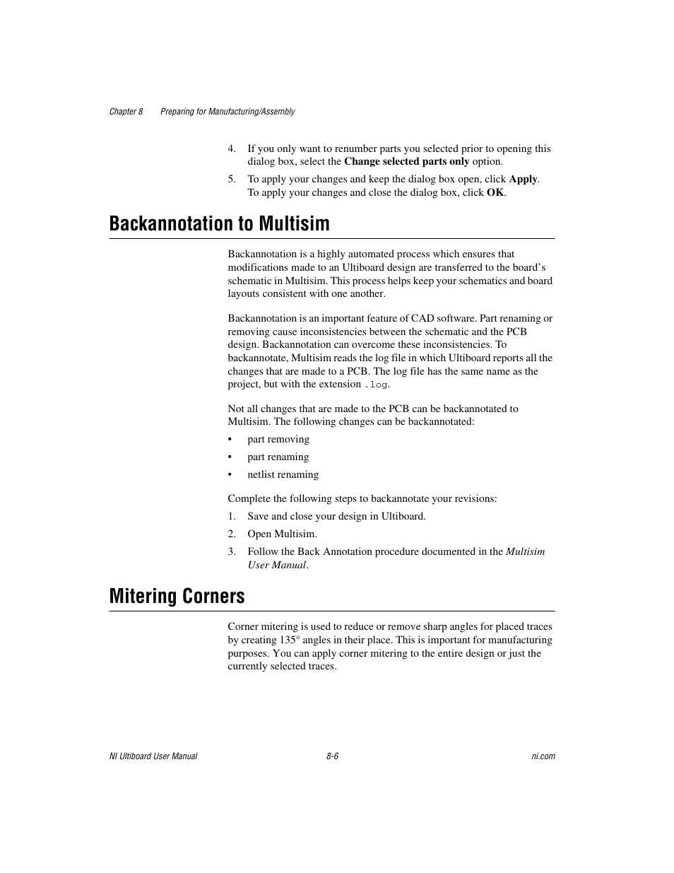 Backannotation to multisim, Mitering corners, Backannotation to multisim -6 mitering corners -6 | National Instruments Graphical User Interface Ultiboard User Manual | Page 220 / 281