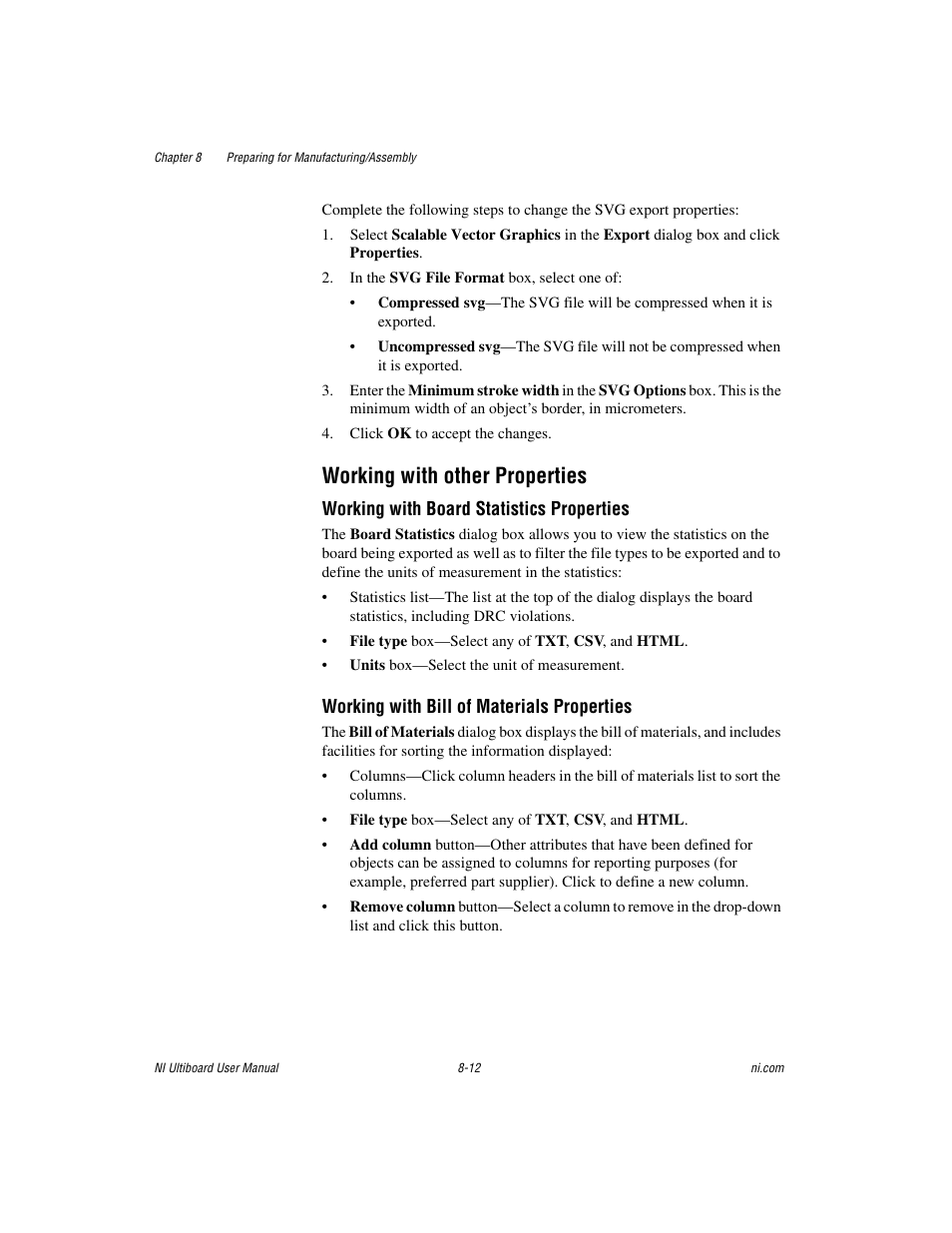 Working with other properties, Working with other properties -12 | National Instruments Graphical User Interface Ultiboard User Manual | Page 226 / 281