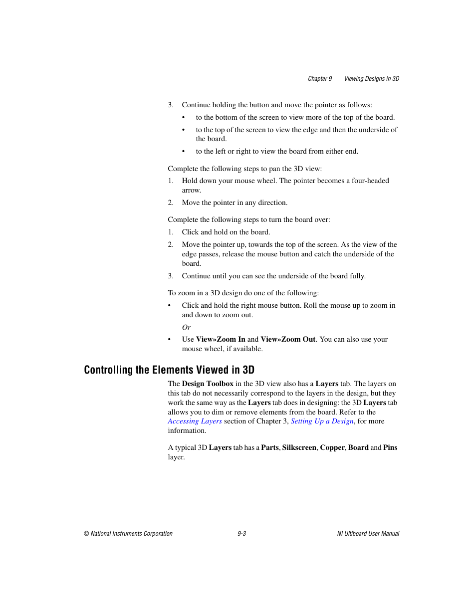 Controlling the elements viewed in 3d, Controlling the elements viewed in 3d -3 | National Instruments Graphical User Interface Ultiboard User Manual | Page 233 / 281