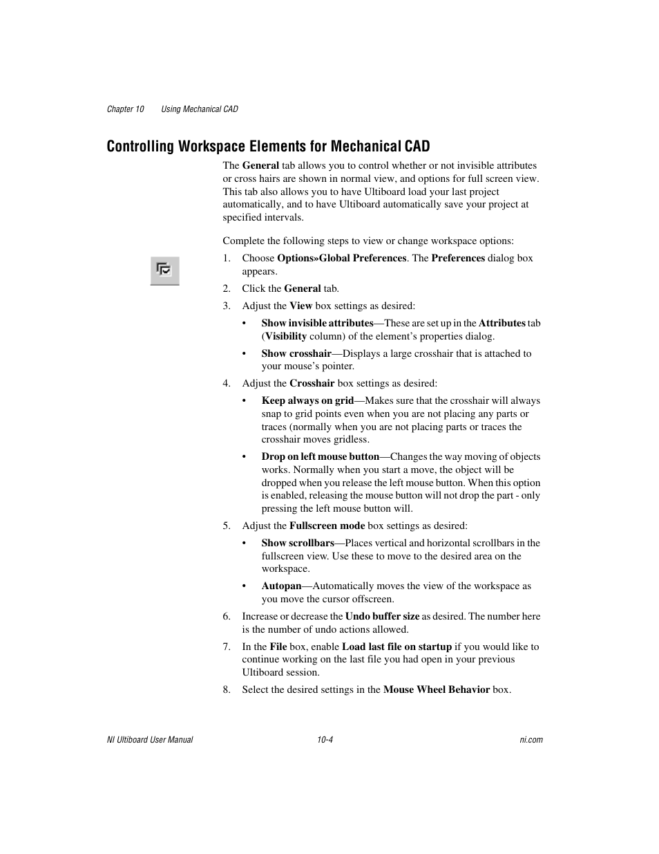 Controlling workspace elements for mechanical cad, Controlling workspace elements for mechanical | National Instruments Graphical User Interface Ultiboard User Manual | Page 240 / 281