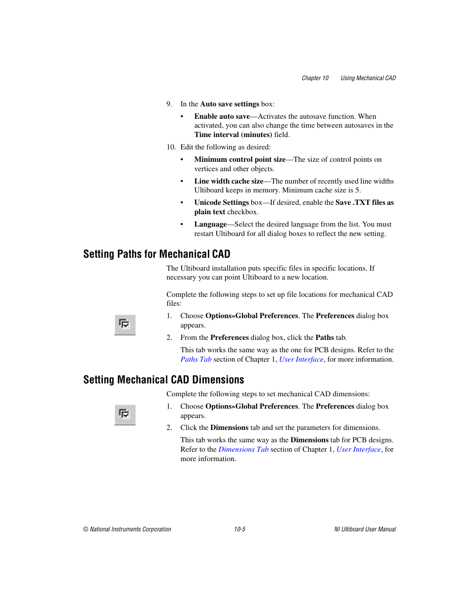 Setting paths for mechanical cad, Setting mechanical cad dimensions, Setting paths for mechanical | National Instruments Graphical User Interface Ultiboard User Manual | Page 241 / 281