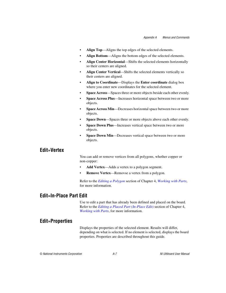Edit»vertex, Edit»in-place part edit, Edit»properties | National Instruments Graphical User Interface Ultiboard User Manual | Page 248 / 281