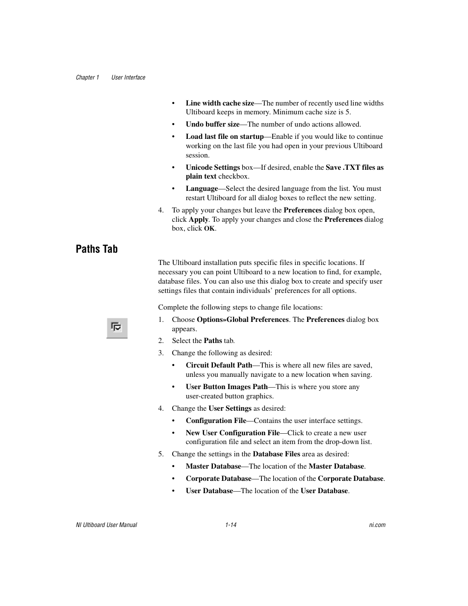 Paths tab, Paths tab -14 | National Instruments Graphical User Interface Ultiboard User Manual | Page 30 / 281
