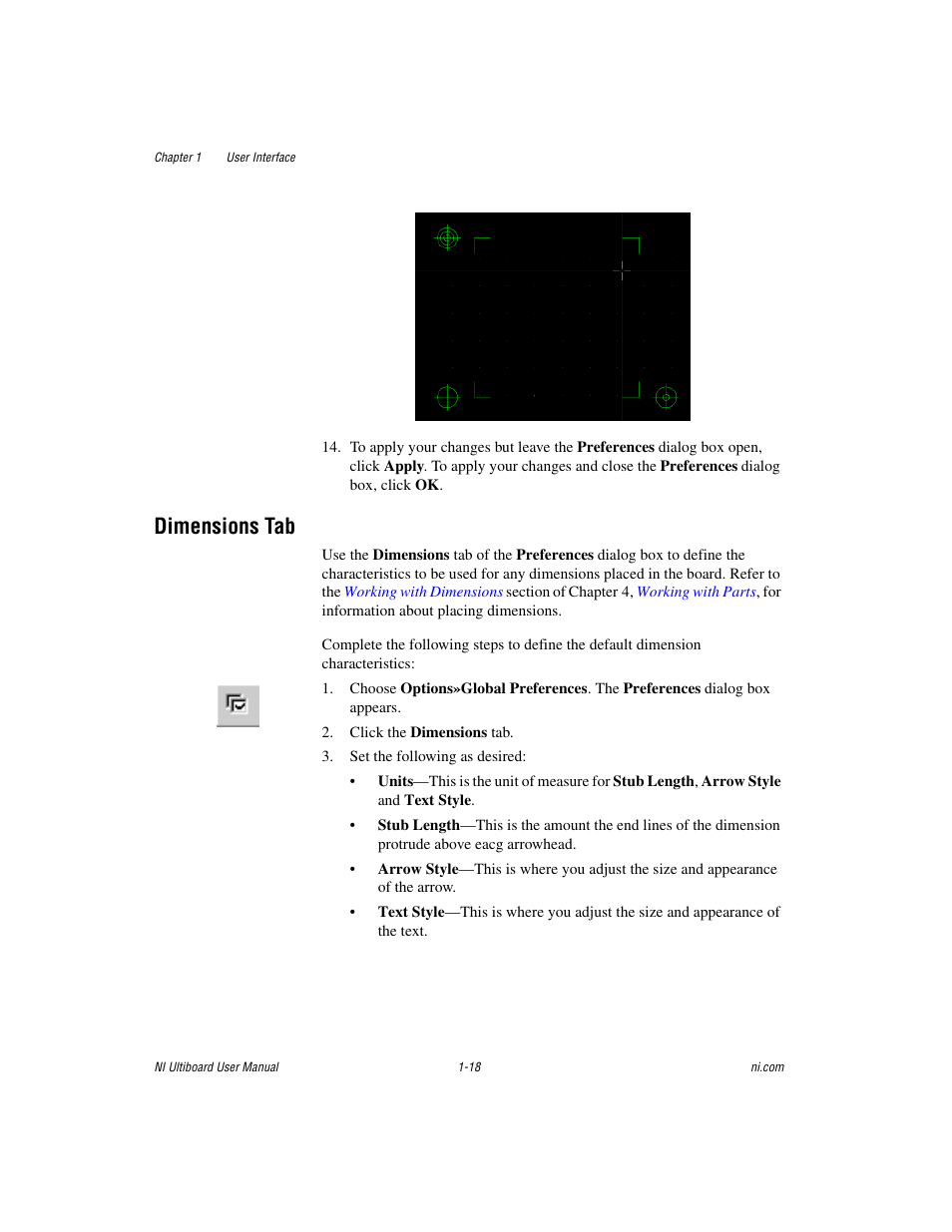 Dimensions tab, Dimensions tab -18 | National Instruments Graphical User Interface Ultiboard User Manual | Page 34 / 281