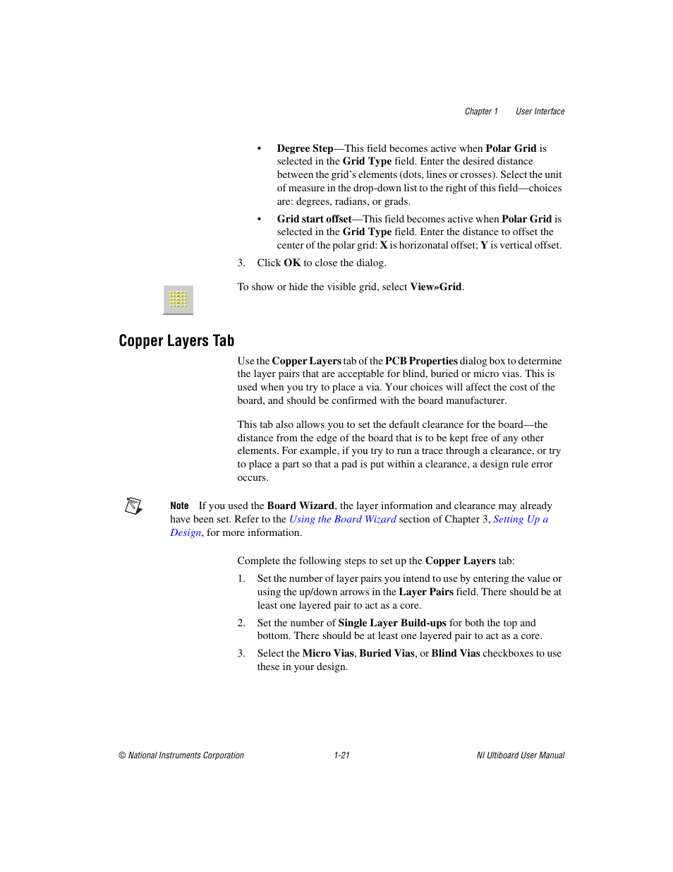 Copper layers tab, Copper layers tab -21 | National Instruments Graphical User Interface Ultiboard User Manual | Page 37 / 281