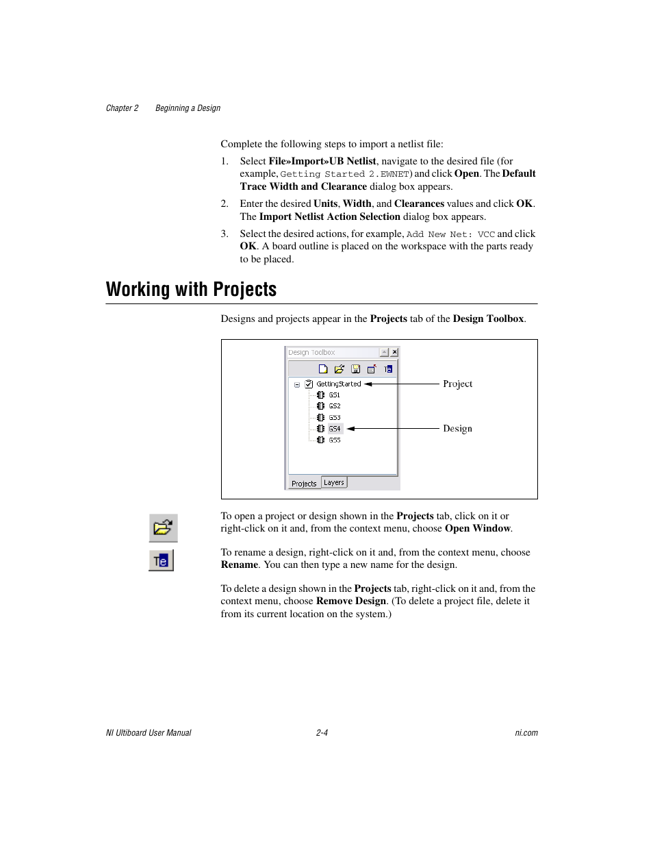 Working with projects, Working with projects -4 | National Instruments Graphical User Interface Ultiboard User Manual | Page 69 / 281