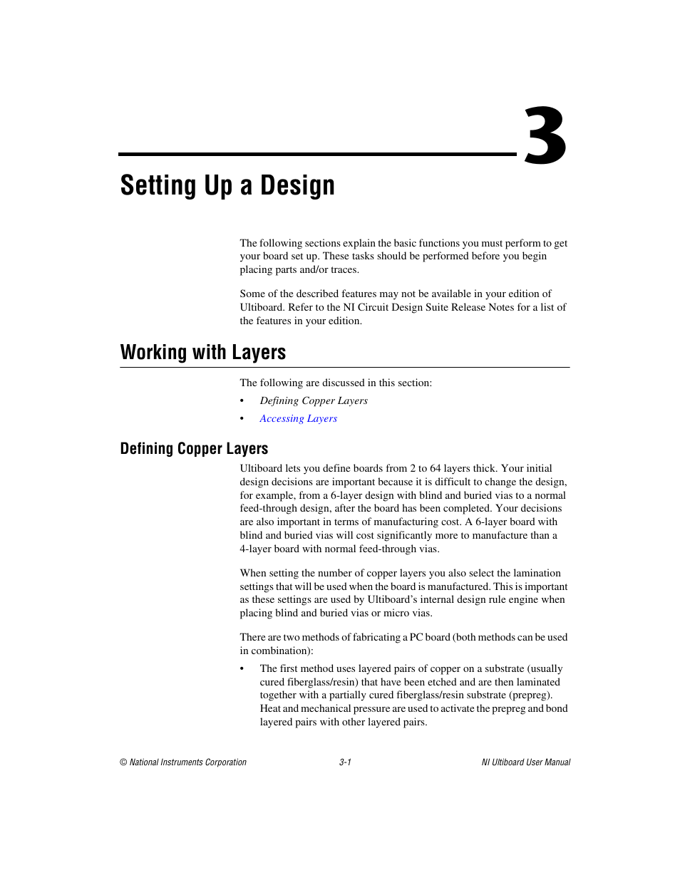 Chapter 3 setting up a design, Working with layers, Defining copper layers | Working with layers -1, Defining copper layers -1, Ection of chapter 3, Setting up a design, Setting up a, Design, Ter 3 | National Instruments Graphical User Interface Ultiboard User Manual | Page 77 / 281
