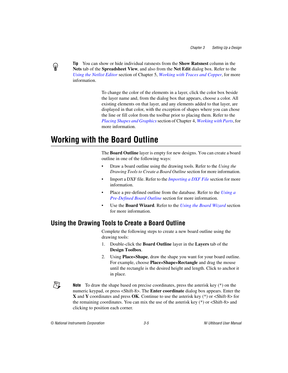 Working with the board outline, Using the drawing tools to create a board outline, Working with the board outline -5 | Section of chapter | National Instruments Graphical User Interface Ultiboard User Manual | Page 81 / 281