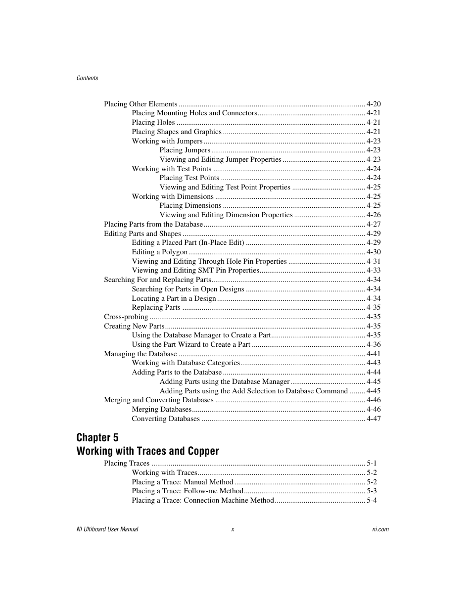 Chapter 5 working with traces and copper | National Instruments Graphical User Interface Ultiboard User Manual | Page 9 / 281
