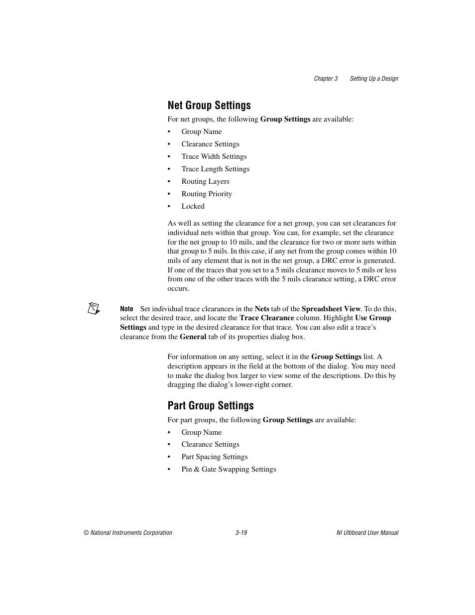 Net group settings, Part group settings, Net group settings -19 part group settings -19 | National Instruments Graphical User Interface Ultiboard User Manual | Page 95 / 281