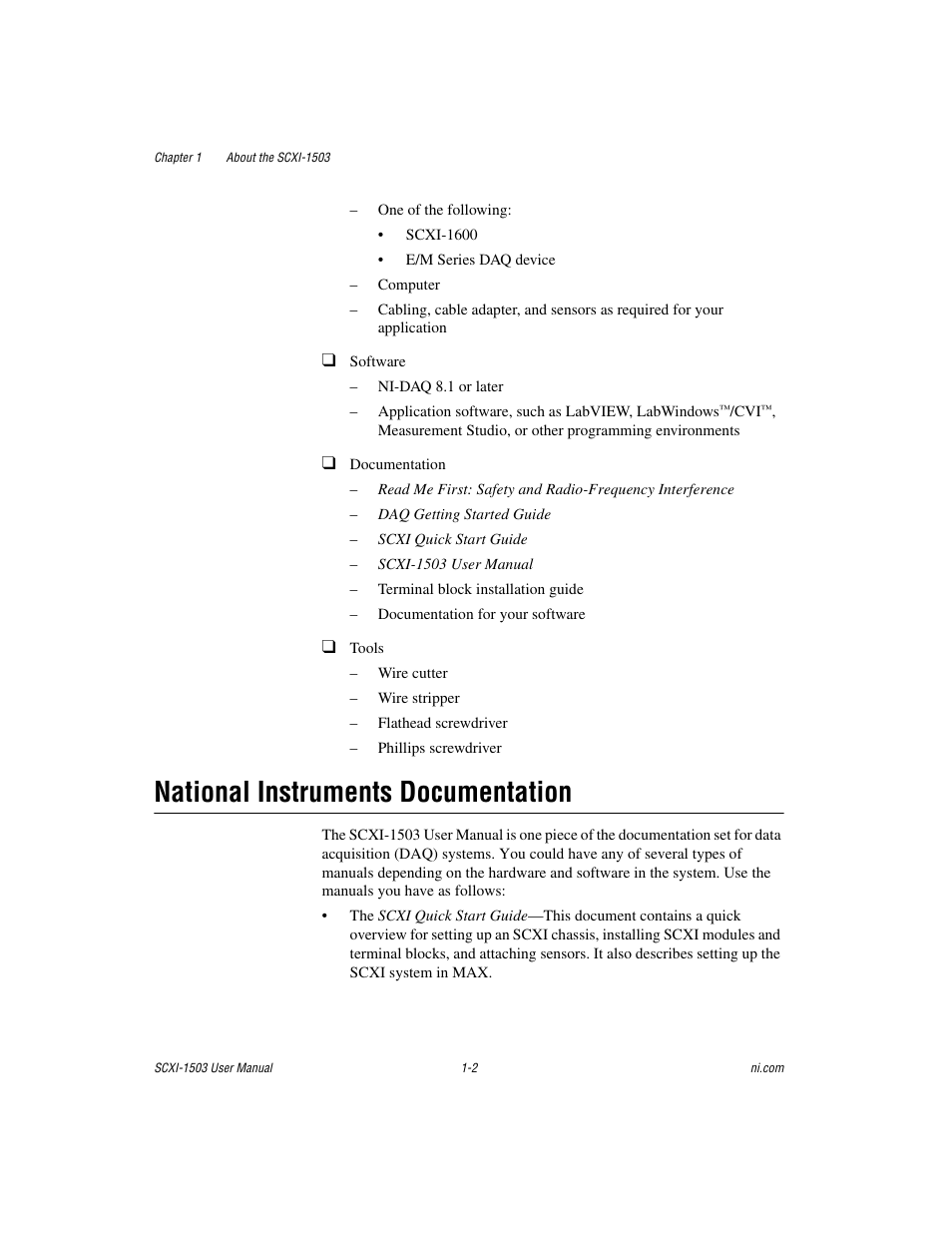 National instruments documentation, National instruments documentation -2 | National Instruments Module SCXI-1503 User Manual | Page 10 / 79