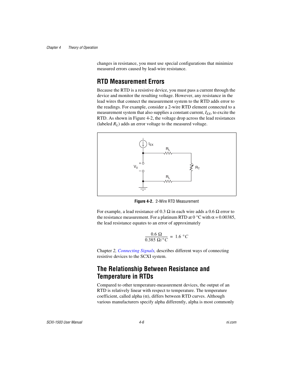 Rtd measurement errors, Figure 4-2. 2-wire rtd measurement | National Instruments Module SCXI-1503 User Manual | Page 36 / 79