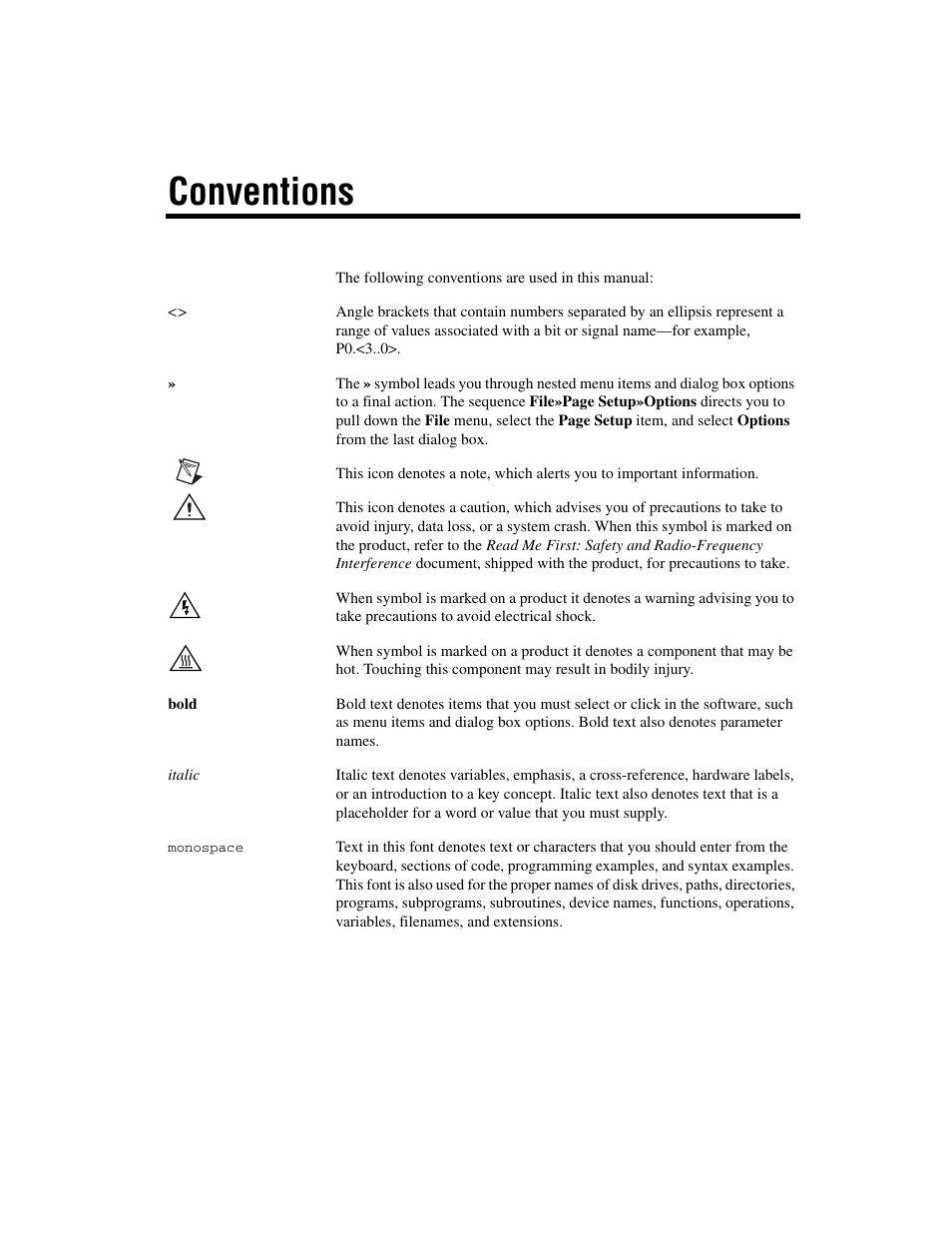 Conventions | National Instruments Module SCXI-1503 User Manual | Page 4 / 79