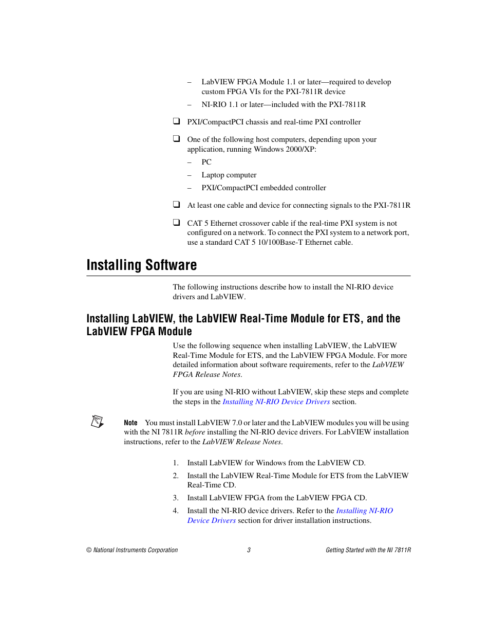 Installing software | National Instruments Network Device NI PXI-7811R User Manual | Page 3 / 8