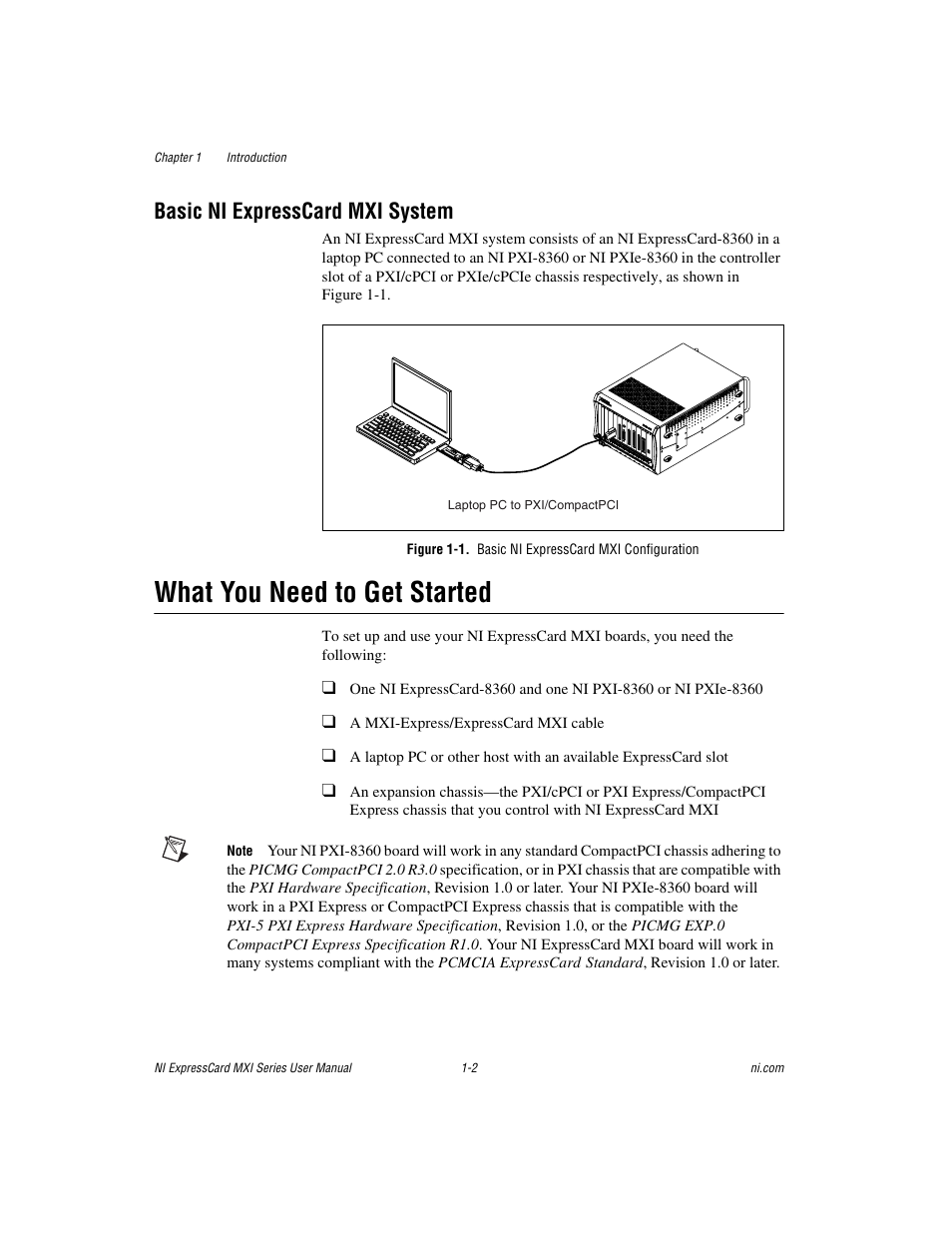 Basic ni expresscard mxi system, What you need to get started, Basic ni expresscard mxi system -2 | What you need to get started -2 | National Instruments MXI Series User Manual | Page 10 / 40