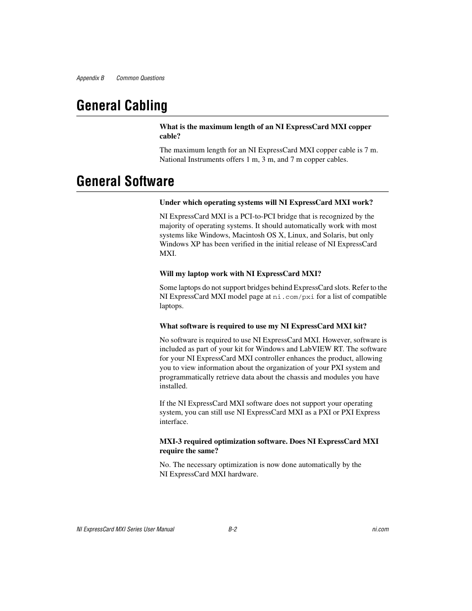 General cabling, General software | National Instruments MXI Series User Manual | Page 30 / 40