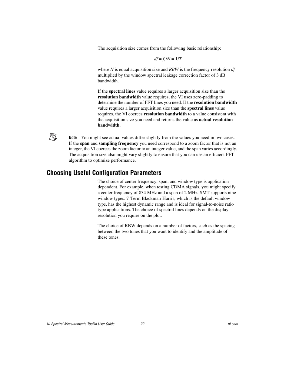 Choosing useful configuration parameters | National Instruments NI Spectral Measurements Toolkit User Manual | Page 22 / 35