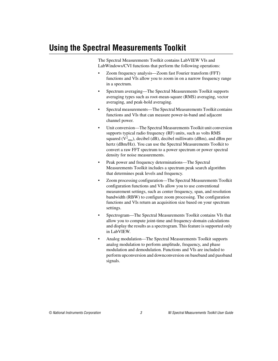 Using the spectral measurements toolkit | National Instruments NI Spectral Measurements Toolkit User Manual | Page 3 / 35