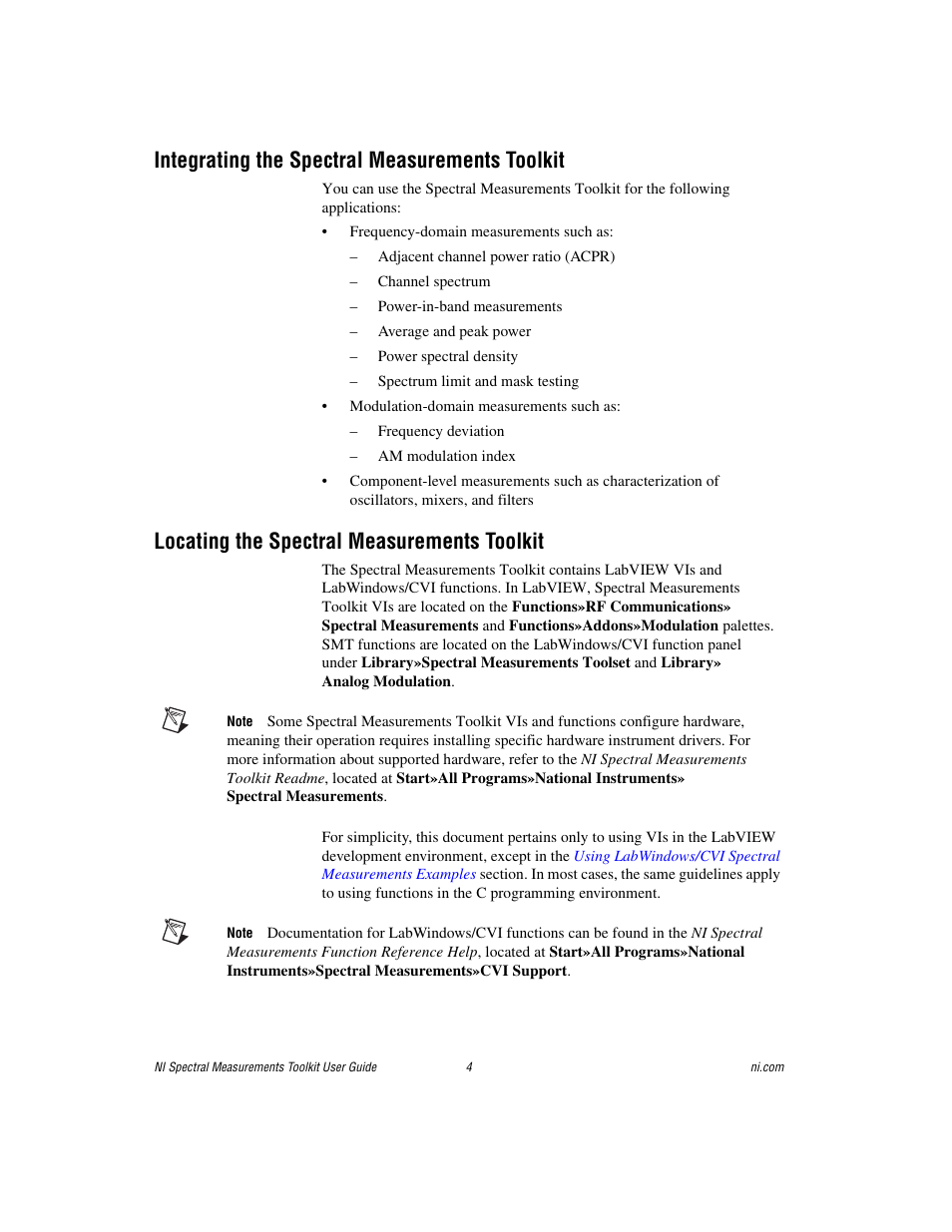 Integrating the spectral measurements toolkit, Locating the spectral measurements toolkit | National Instruments NI Spectral Measurements Toolkit User Manual | Page 4 / 35