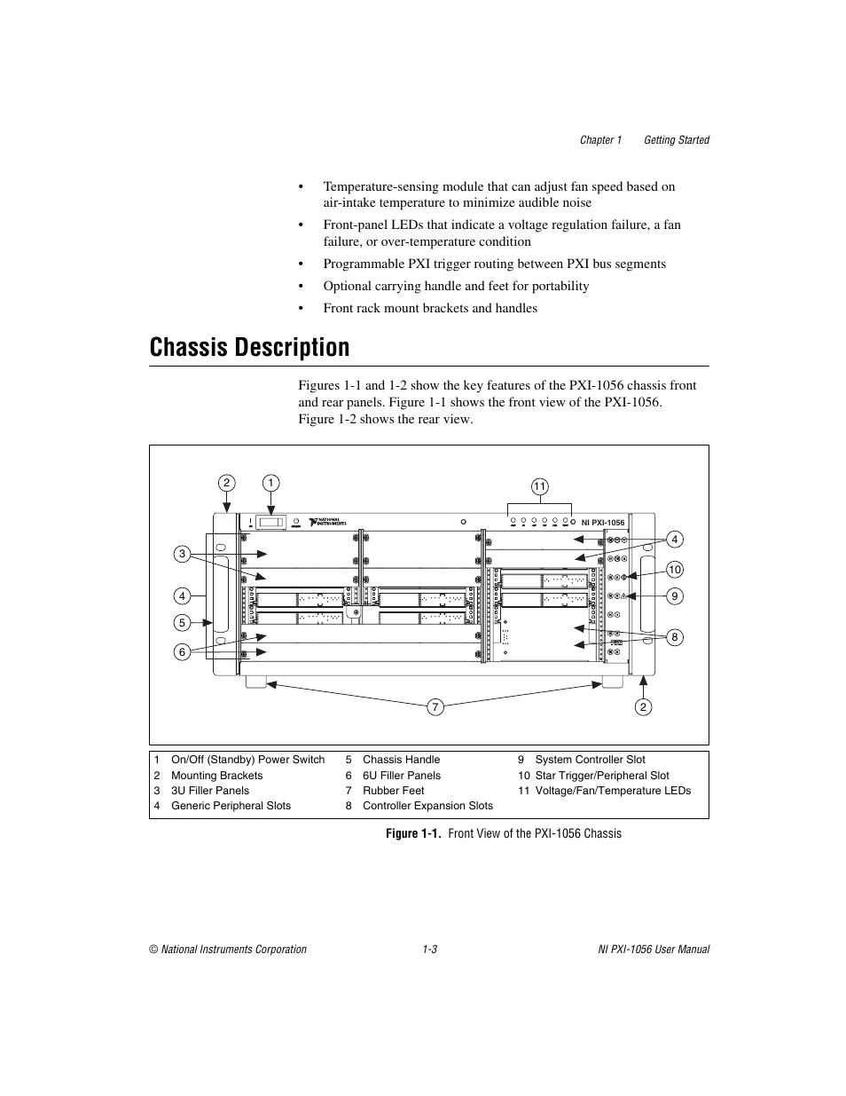 Chassis description, Figure 1-1. front view of the pxi-1056 chassis, Chassis description -3 | National Instruments NI PXI-1056 User Manual | Page 10 / 65