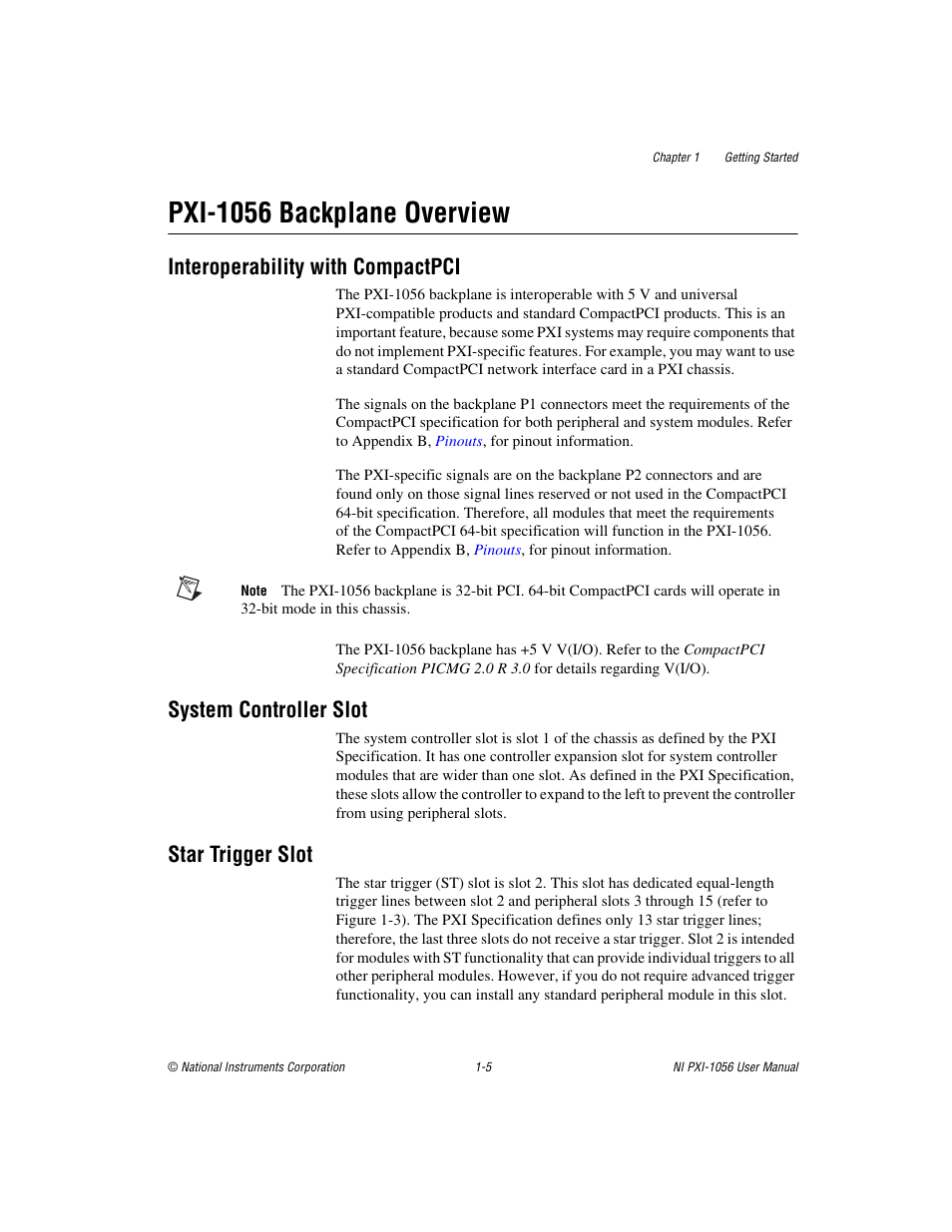 Pxi-1056 backplane overview, Interoperability with compactpci, System controller slot | Star trigger slot, Pxi-1056 backplane overview -5 | National Instruments NI PXI-1056 User Manual | Page 12 / 65