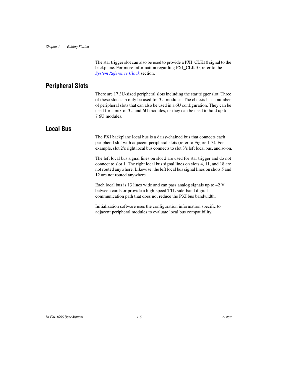 Peripheral slots, Local bus, Peripheral slots -6 local bus -6 | National Instruments NI PXI-1056 User Manual | Page 13 / 65