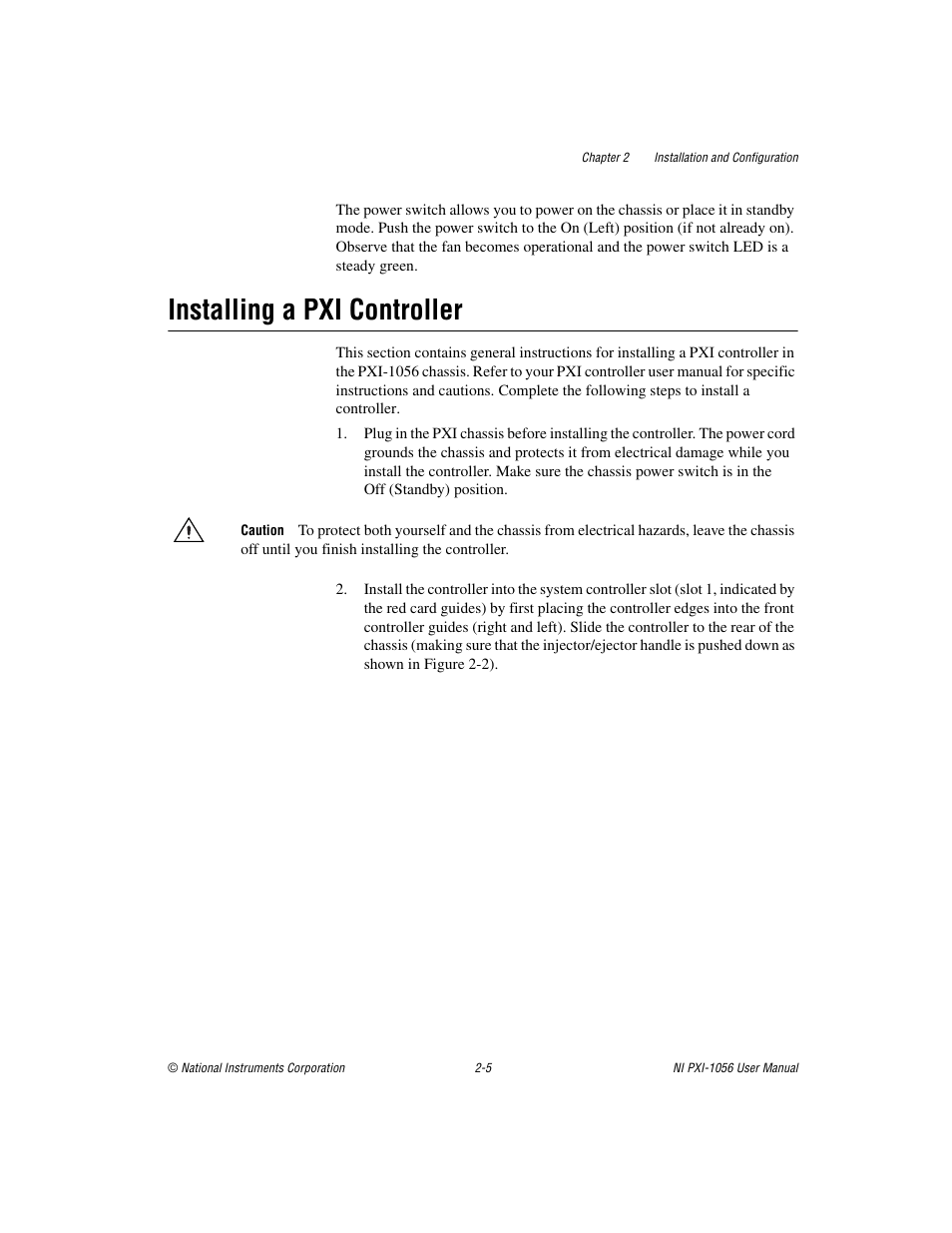 Installing a pxi controller, Installing a pxi controller -5 | National Instruments NI PXI-1056 User Manual | Page 20 / 65