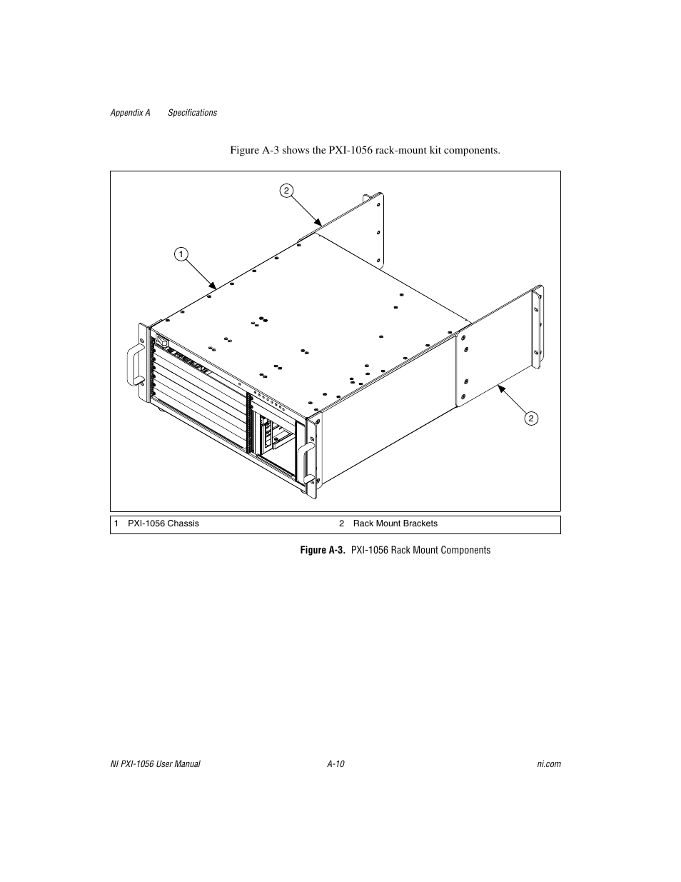 Figure a-3. pxi-1056 rack mount components, Re a-3, Pxi-1056 rack | Mount components | National Instruments NI PXI-1056 User Manual | Page 46 / 65