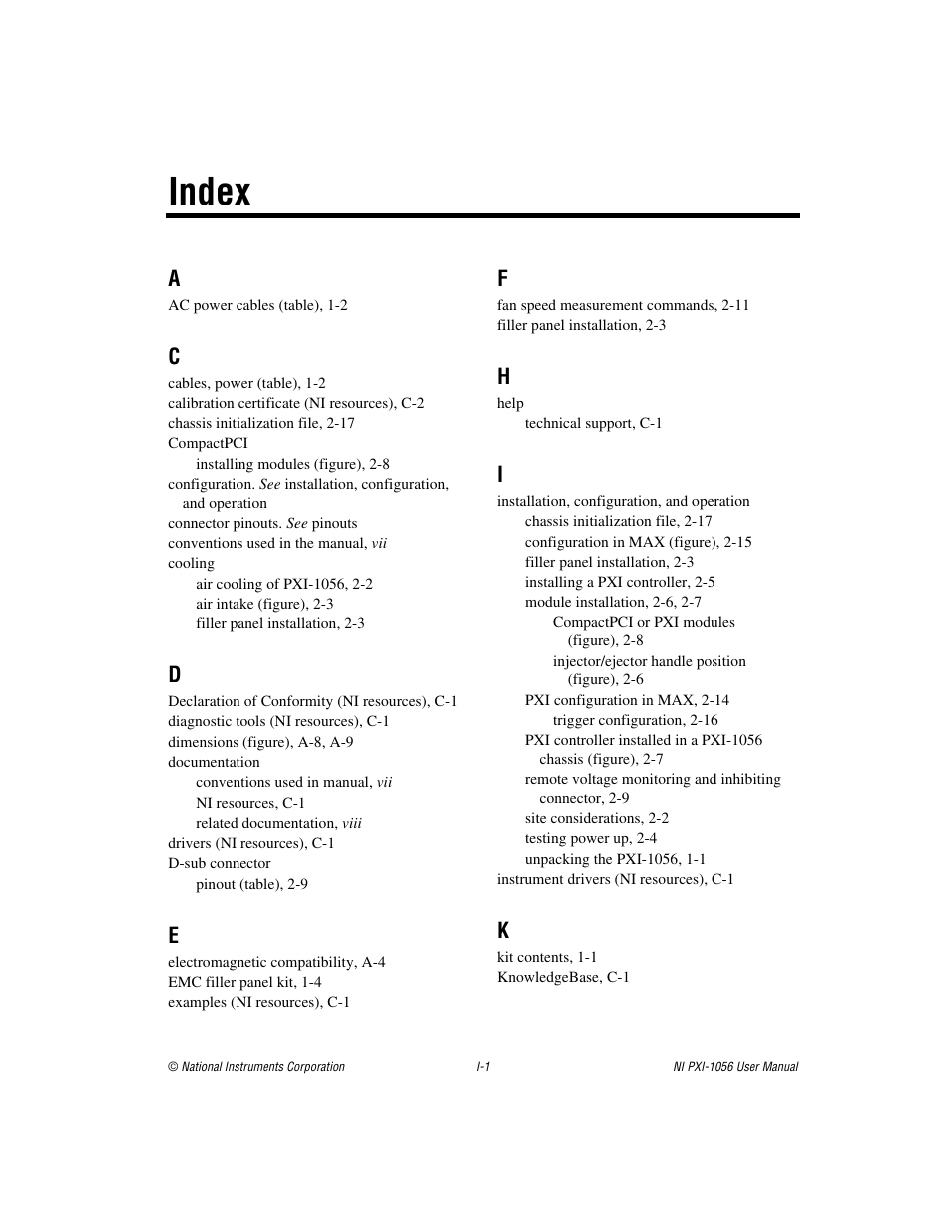 Index | National Instruments NI PXI-1056 User Manual | Page 63 / 65
