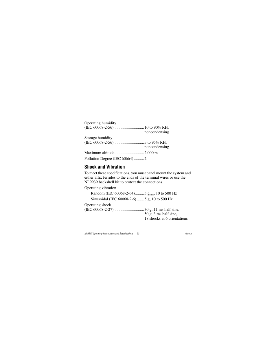 Shock and vibration | National Instruments NI 9217 User Manual | Page 22 / 28