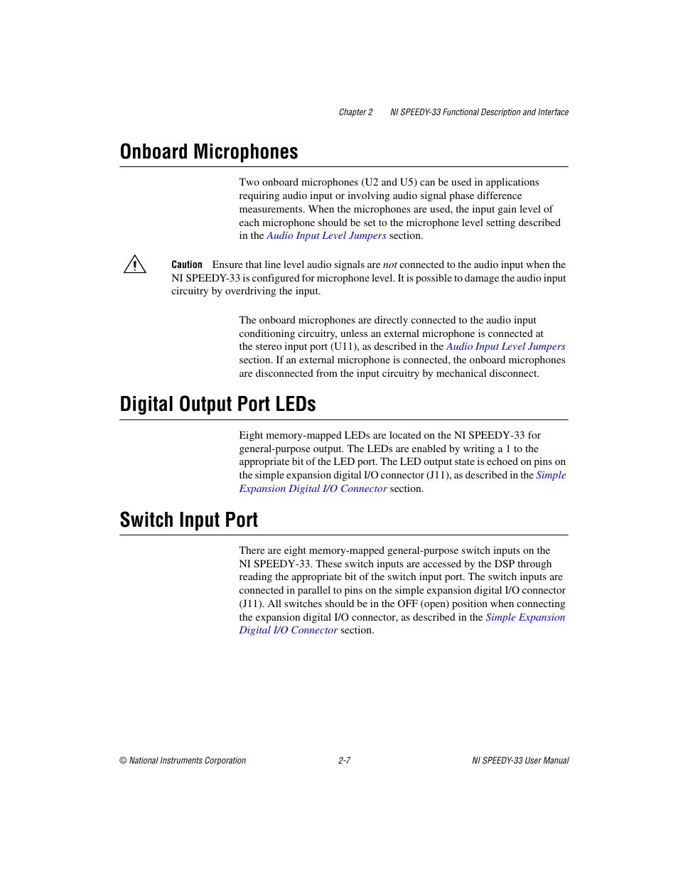 Onboard microphones, Digital output port leds, Switch input port | National Instruments Signal Processing Engineering Educational Device NI SPEEDY-33 User Manual | Page 19 / 45