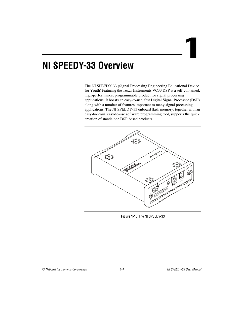 Chapter 1 ni speedy-33 overview, Figure 1-1. the ni speedy-33, Ni speedy-33 overview | National Instruments Signal Processing Engineering Educational Device NI SPEEDY-33 User Manual | Page 8 / 45