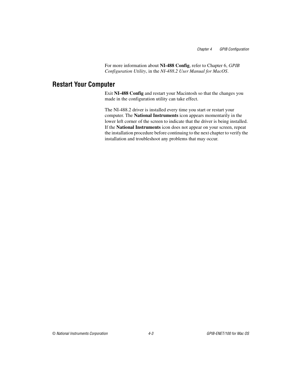 Restart your computer, Restart your computer -3 | National Instruments GPIB-ENET/100 User Manual | Page 32 / 59