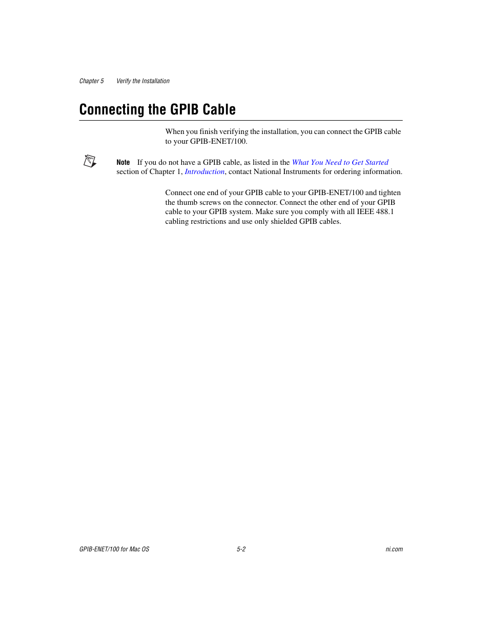 Connecting the gpib cable, Connecting the gpib cable -2 | National Instruments GPIB-ENET/100 User Manual | Page 34 / 59