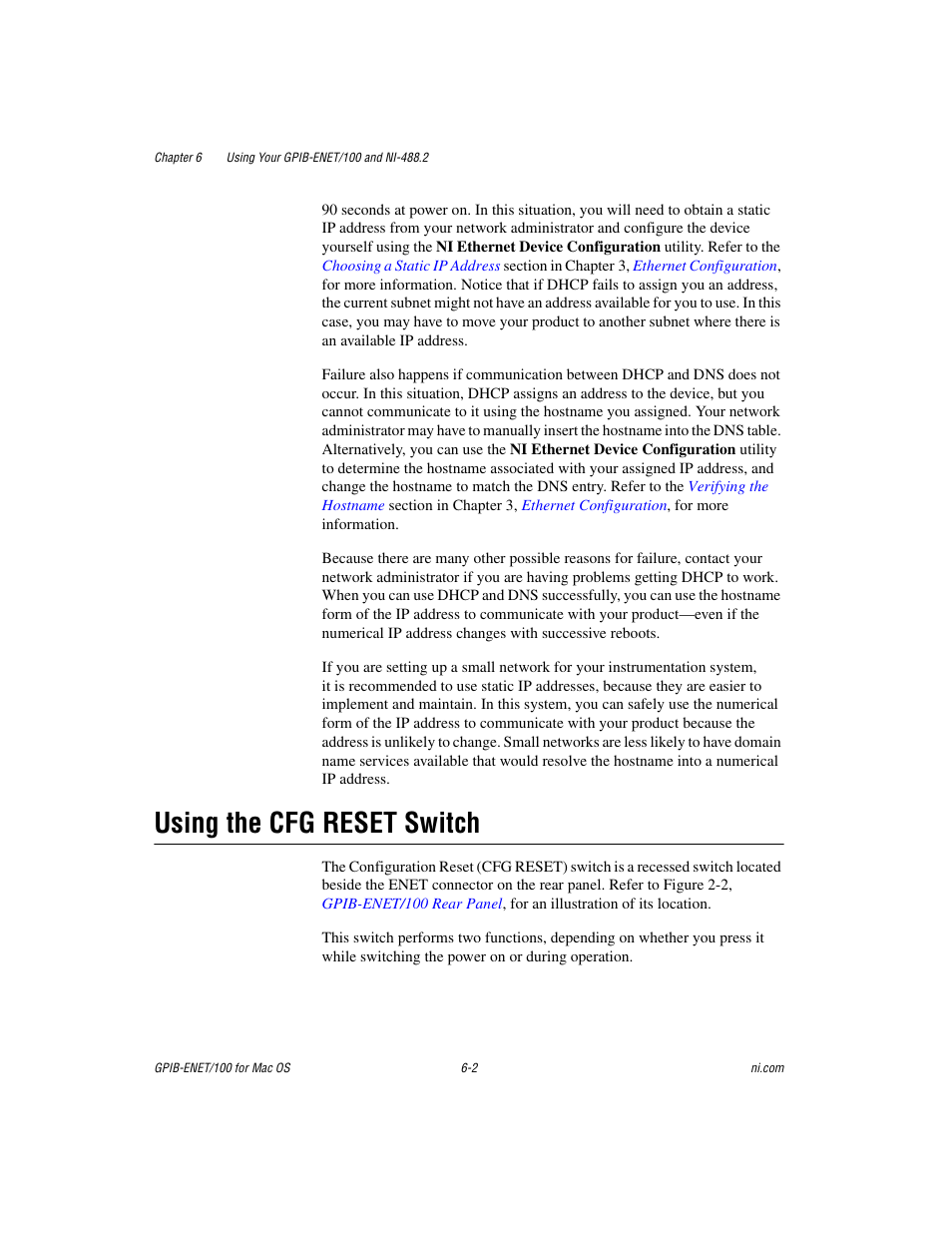 Using the cfg reset switch, Using the cfg reset switch -2 | National Instruments GPIB-ENET/100 User Manual | Page 36 / 59