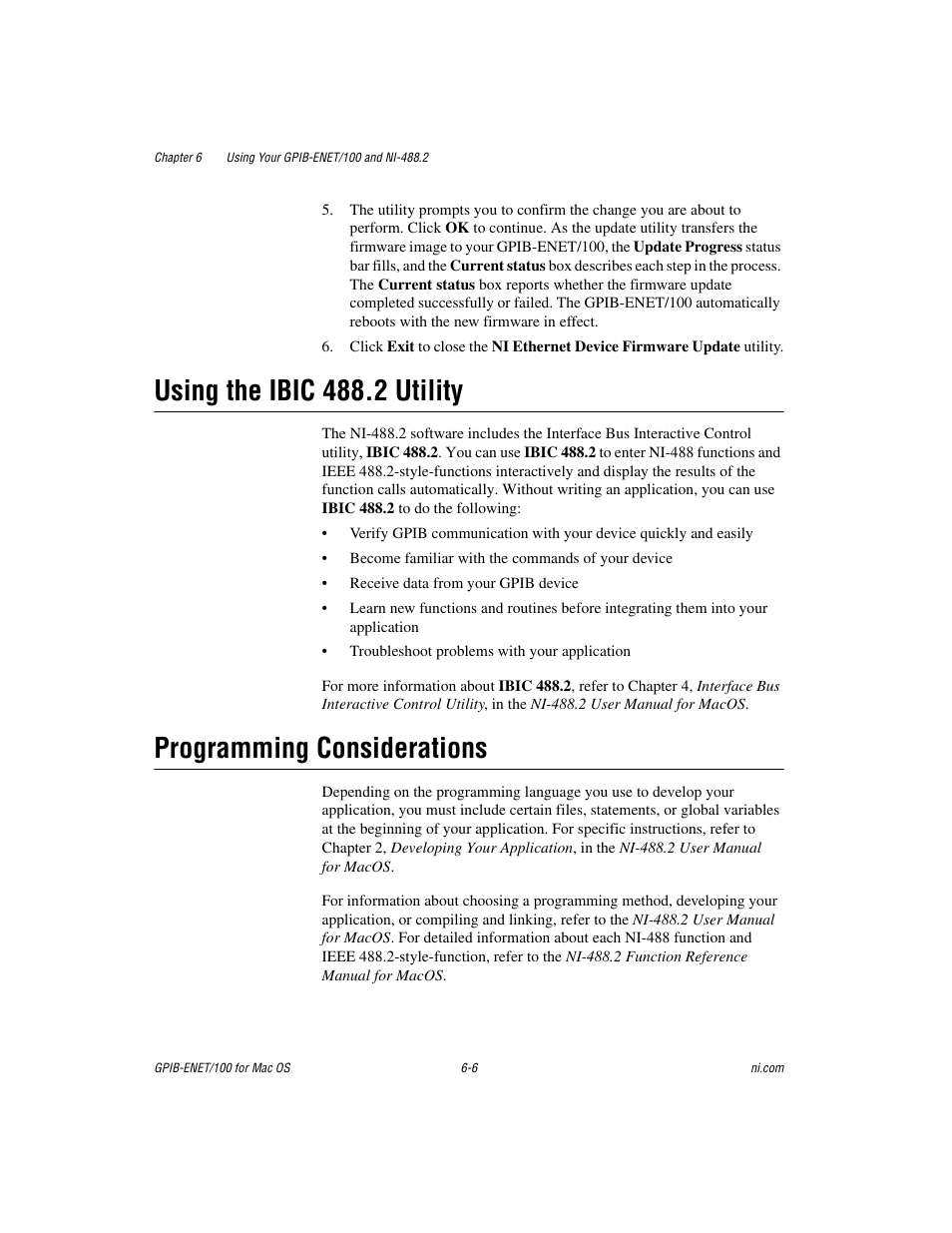 Using the ibic 488.2 utility, Programming considerations | National Instruments GPIB-ENET/100 User Manual | Page 40 / 59