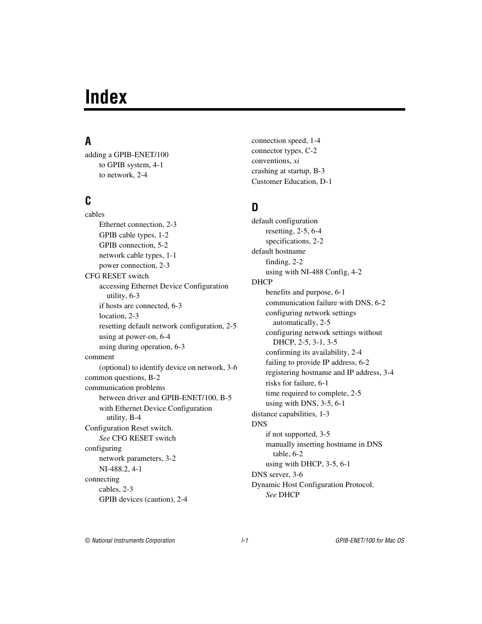 Index | National Instruments GPIB-ENET/100 User Manual | Page 55 / 59