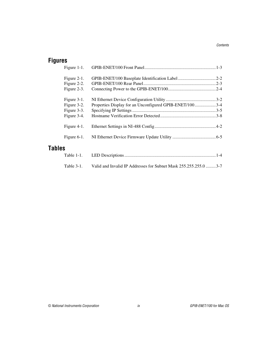 Figures, Tables | National Instruments GPIB-ENET/100 User Manual | Page 8 / 59