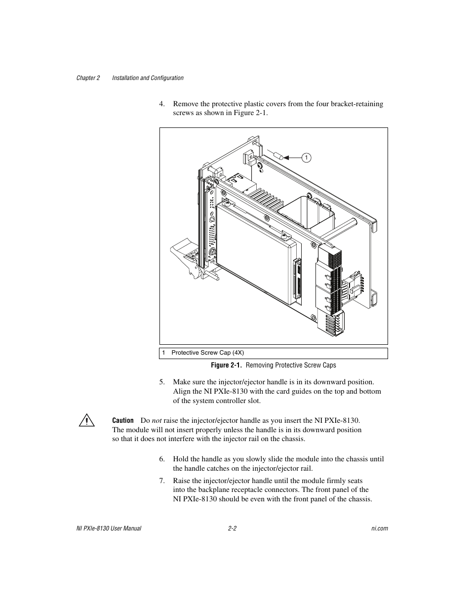 Figure 2-1. removing protective screw caps | National Instruments NI PXIe-8130 User Manual | Page 18 / 84