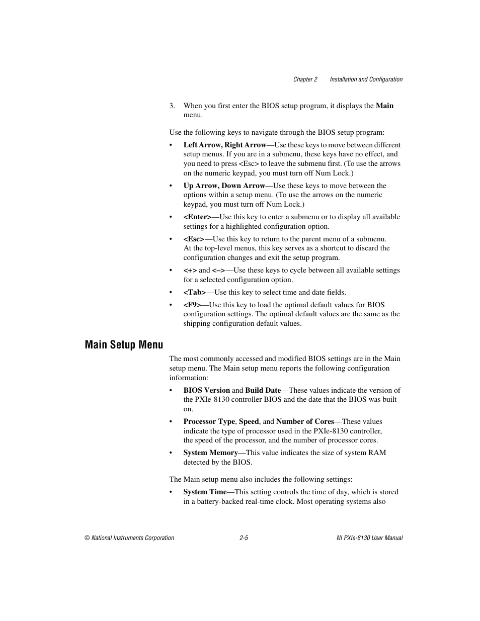 Main setup menu, Main setup menu -5 | National Instruments NI PXIe-8130 User Manual | Page 21 / 84