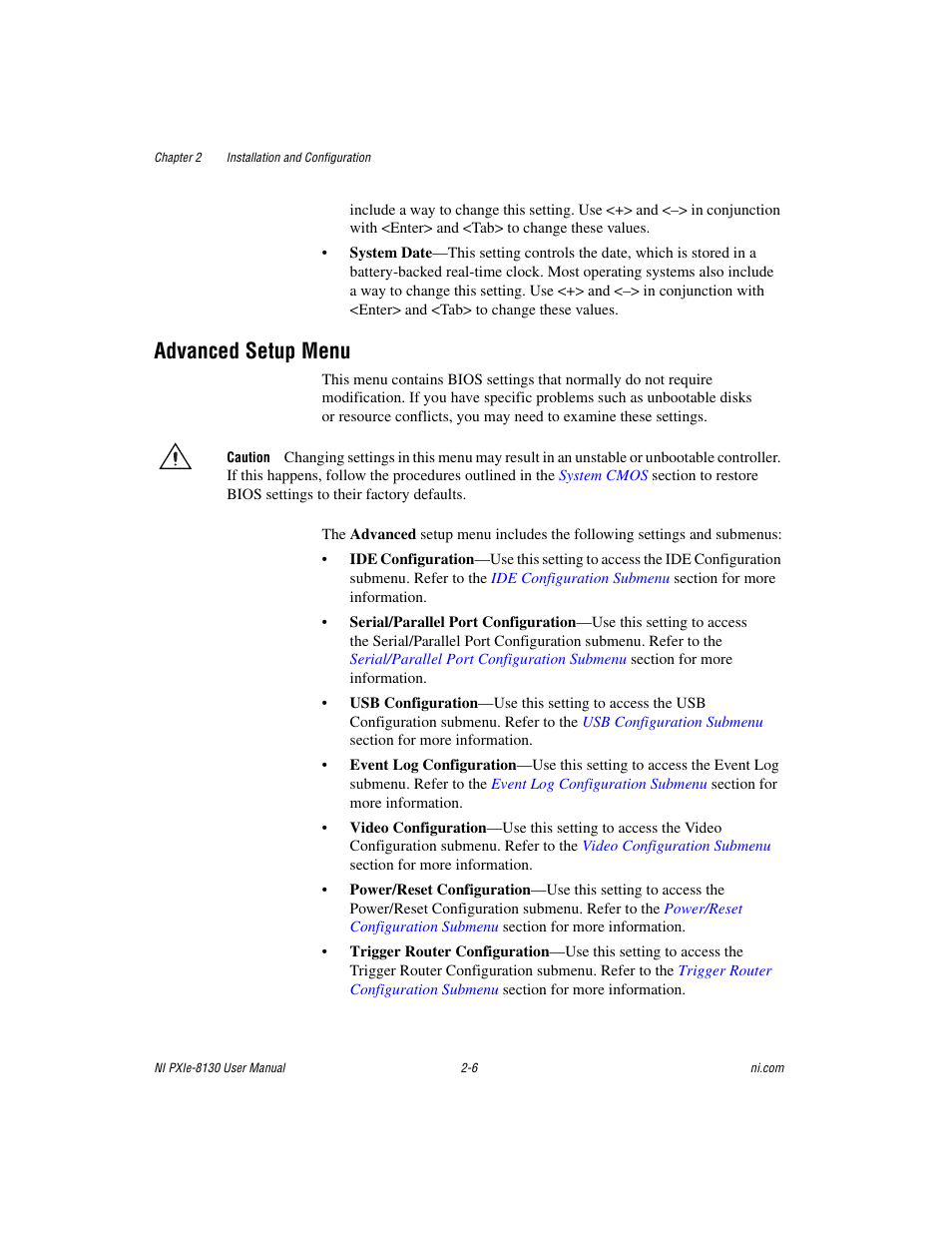 Advanced setup menu, Advanced setup menu -6 | National Instruments NI PXIe-8130 User Manual | Page 22 / 84