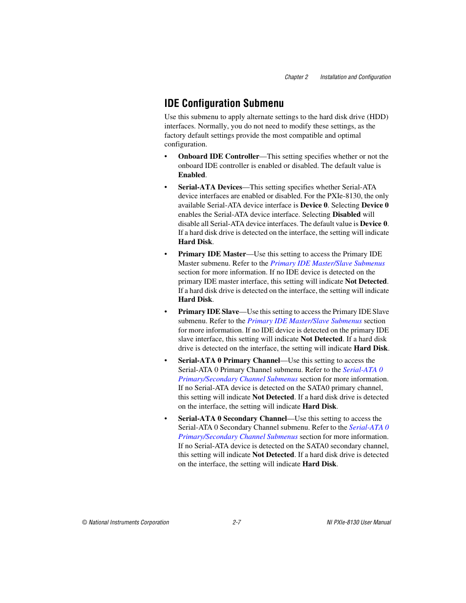 Ide configuration submenu, Ide configuration submenu -7 | National Instruments NI PXIe-8130 User Manual | Page 23 / 84